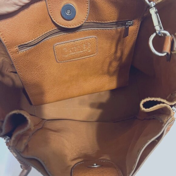 Carlos Santana Stenciled Expandable Faux Leather Boho Camel Shoulder Purse-Adj - Picture 12 of 16